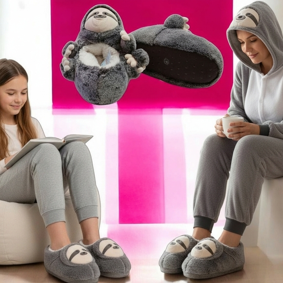 Fluffy Teddy Bear Slippers Fluffy Sloth Slippers Size Fits Big Kids6 Women7 NWT - Picture 12 of 12